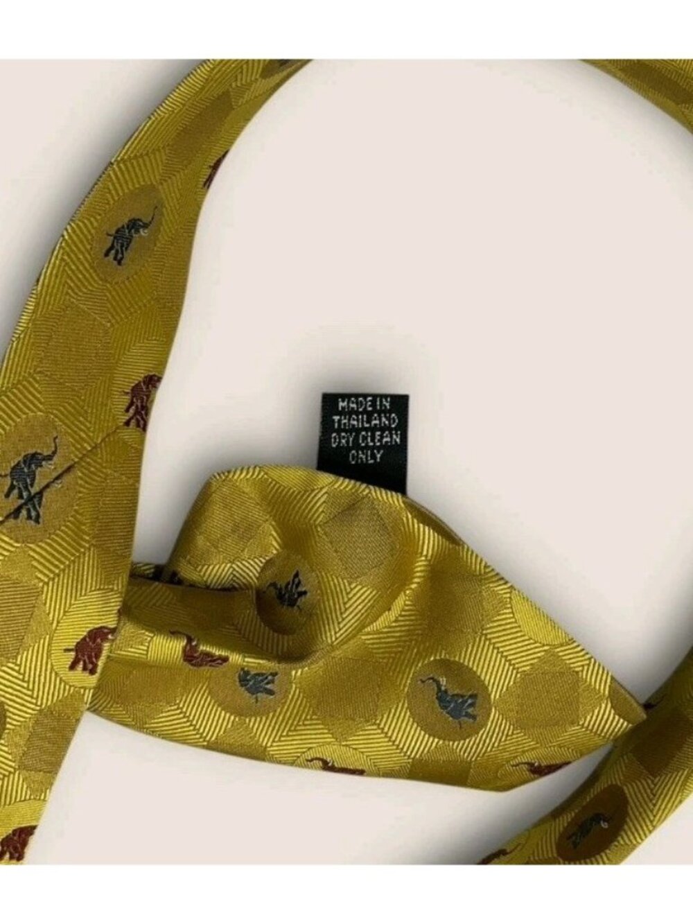 JIM THOMPSON Silk Tie THAILAND Gold Brown Blue Geometric Elephant W:3.8" EUC - Picture 4 of 6